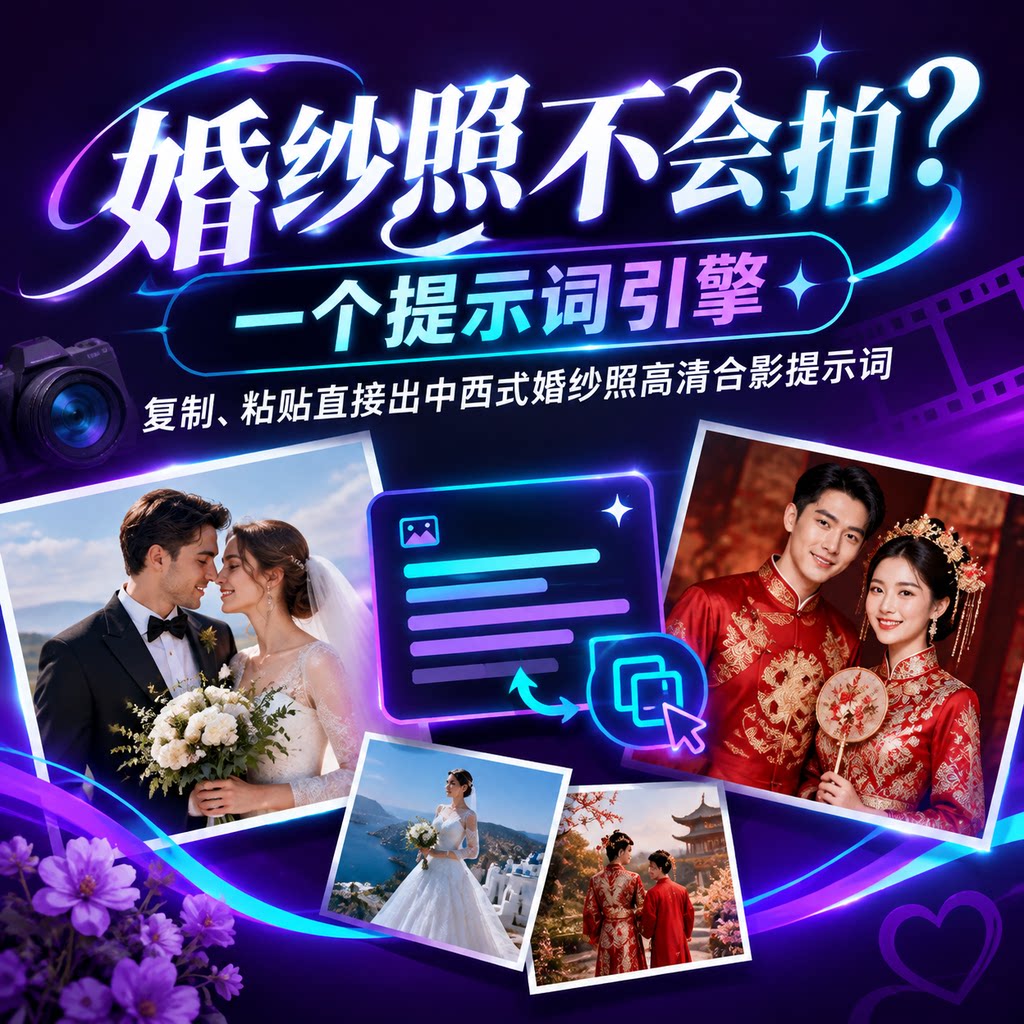 AI 婚纱照人像复刻生成写真即梦出图中西婚纱全套提示词