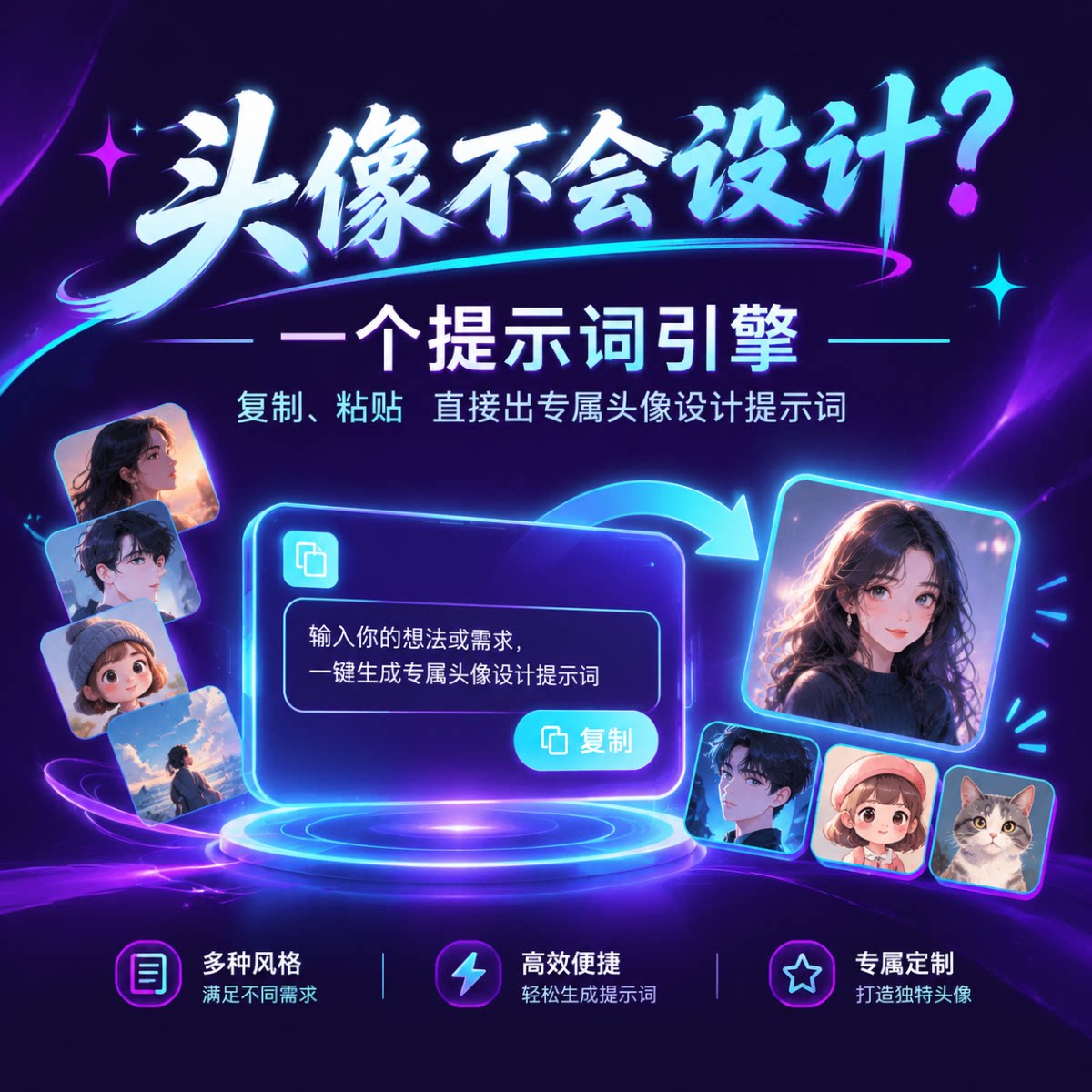 . 豆包头像绘画指令肖像形象国潮赛博 复古胶片多风格AI提示词