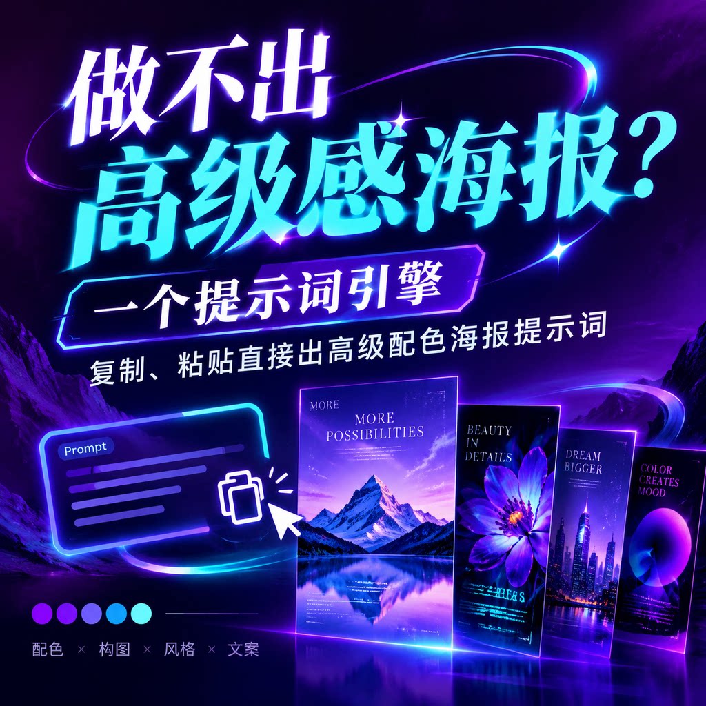 产品海报排版配色描述文案 AI 绘画即梦绘图模板提示词