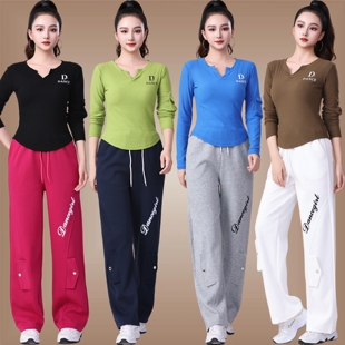 杨丽萍广场舞运动服套装新款长袖加厚直筒工装裤女款健身操演出服