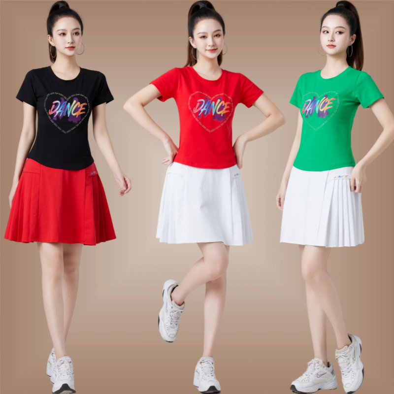 广场舞服装运动短袖裙子套装