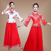跳舞衣民族风舞蹈服套装 上衣喇叭袖 秧歌舞演出服 女新款 广场舞服装