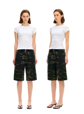 Ours Partime 迷彩休闲工装中裤显瘦通勤五分裤