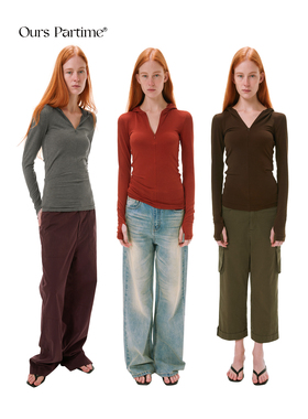 OursPartime 25春新品 亲肤修身拉链弹力针织穿指帽衫多色打底衫