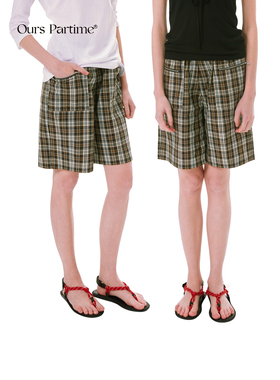 Ours Partime25春新品 复古棕咖格纹拉链五分休闲中裤短裤