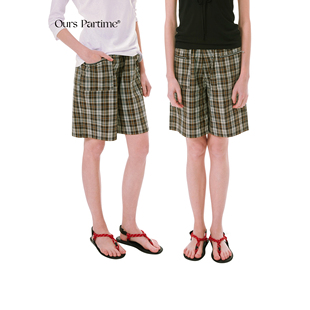 短裤 复古棕咖格纹拉链五分休闲中裤 Partime25春新品 Ours