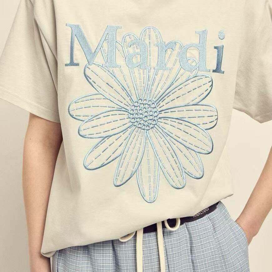 MARDI雏菊花朵刺绣短袖T恤男女宽松百搭显瘦上衣渐层雏菊风宽松
