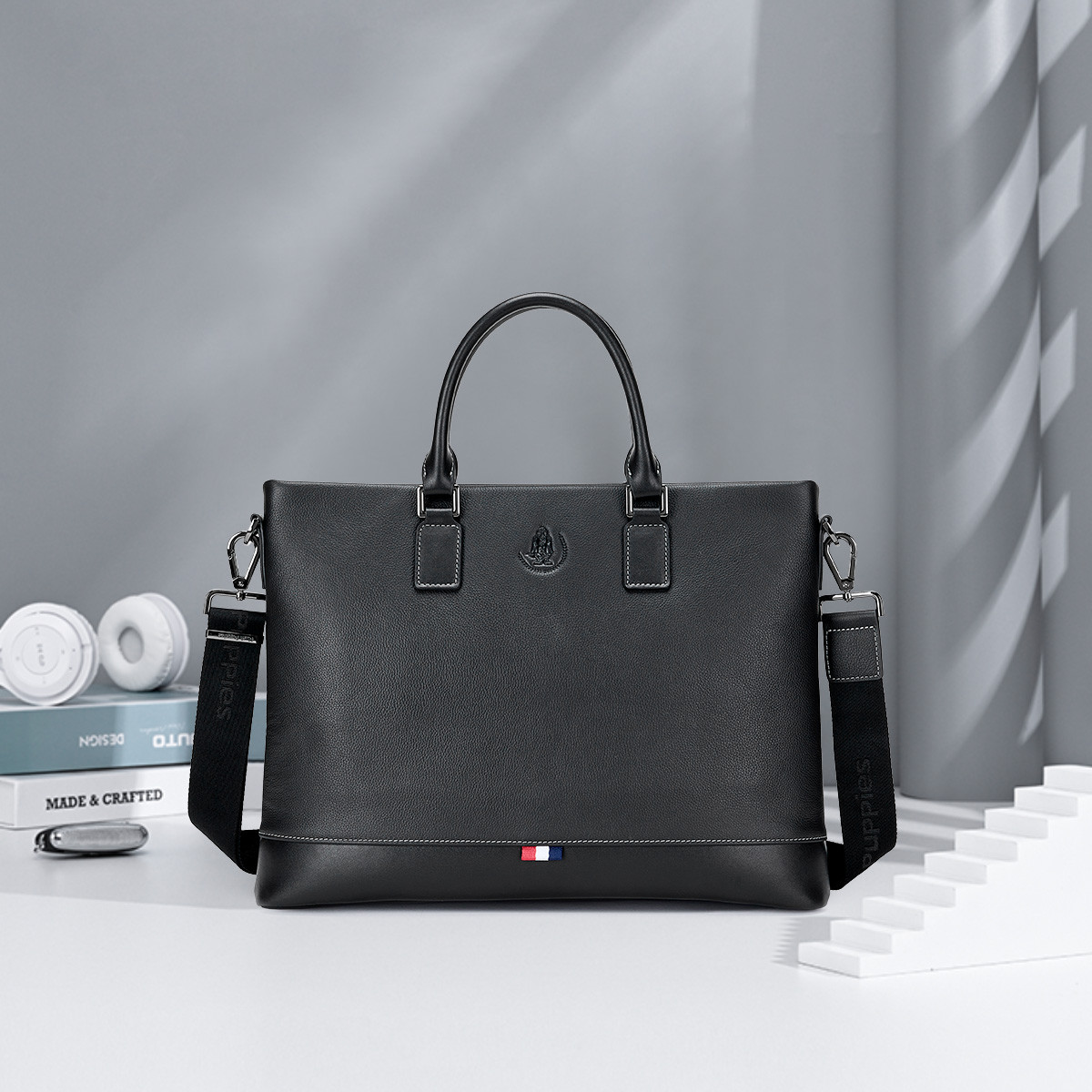 暇步士男士手提包头层牛皮