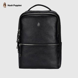 暇步士双肩包男士 休闲旅游书包黑色大容量电脑包简约商务真皮背包