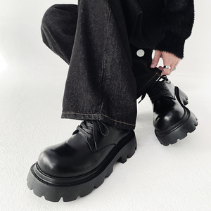 XZ110-1125#英伦风德比鞋男黑色圆头系带休闲皮鞋P115图片