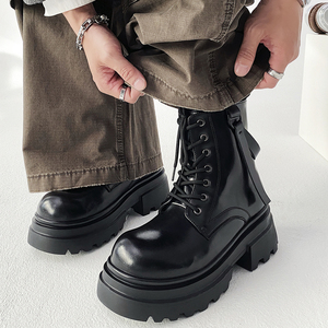 XZ110-251529#马丁靴男中筒黑色系带增高机车靴男友风P130，男装工装外套，星座110