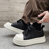 XZ110-1139#厚底面包鞋男黑白撞色休闲板鞋增高7cm系带潮鞋P130，男鞋休闲鞋，星座110