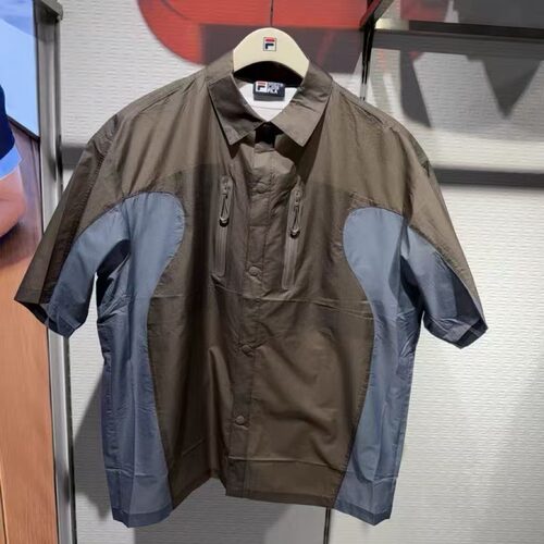 男装休闲拼色宽松梭织短袖外套