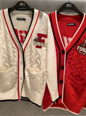 斐乐fila潮牌正品24春款女装休闲宽松开衫编织毛衣外套T11W412402