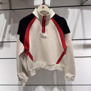 套头上衣F11W619211 女子休闲拼色针织长袖 FILA斐乐2026年春季 新款