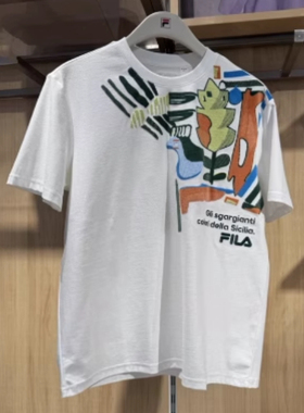 FILA斐乐2025夏新款男装休闲运动圆领针织短袖T恤衫F11M528108F