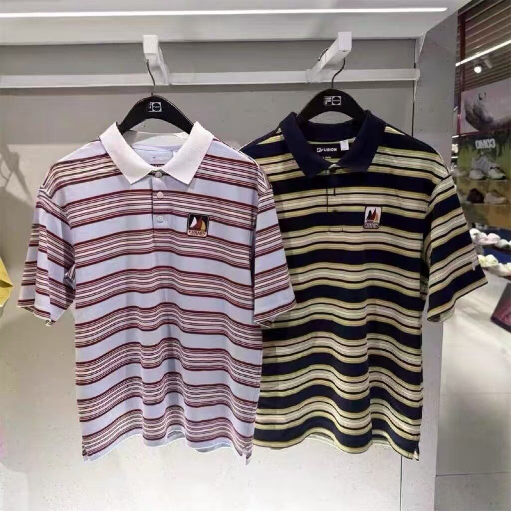 新款男子条纹休闲针织短袖POLO衫