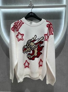 FILA斐乐潮牌 2025春新品男女同款情侣宽松编织衫毛衣 T11U412402