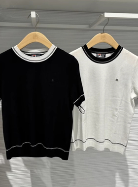 FILA斐乐2025夏新款女装时尚休闲简约编织衫短袖T恤F11W523401F