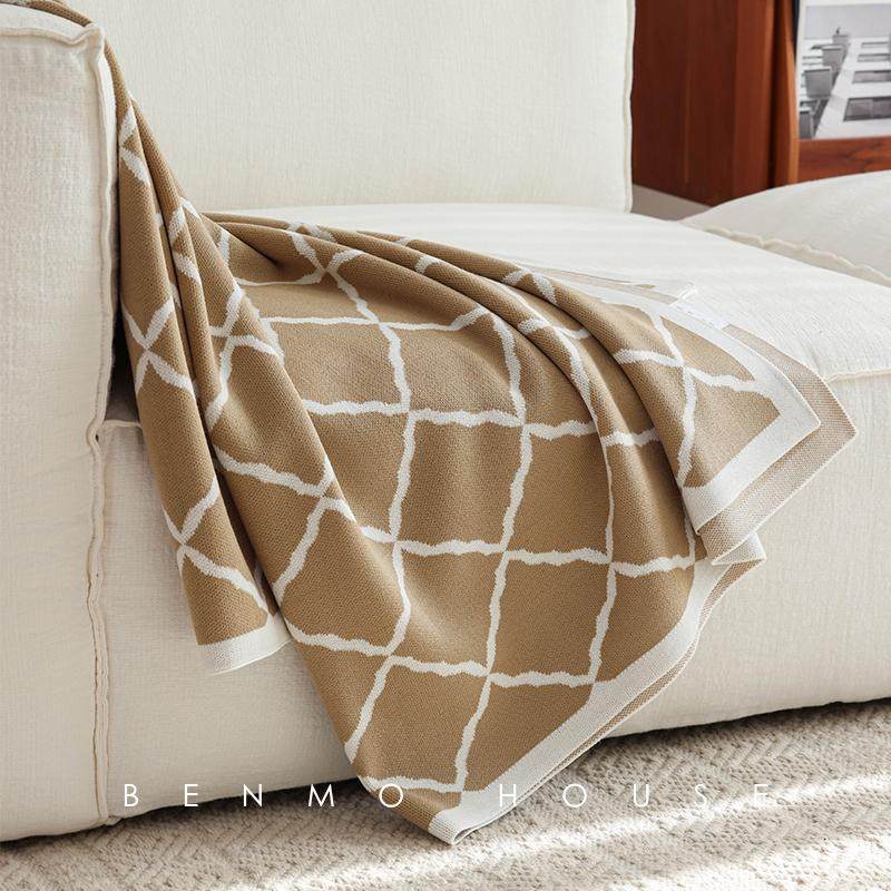 春夏新款北欧简约几何针织空调毯沙发巾休闲盖毯午睡毛毯柔软亲肤
