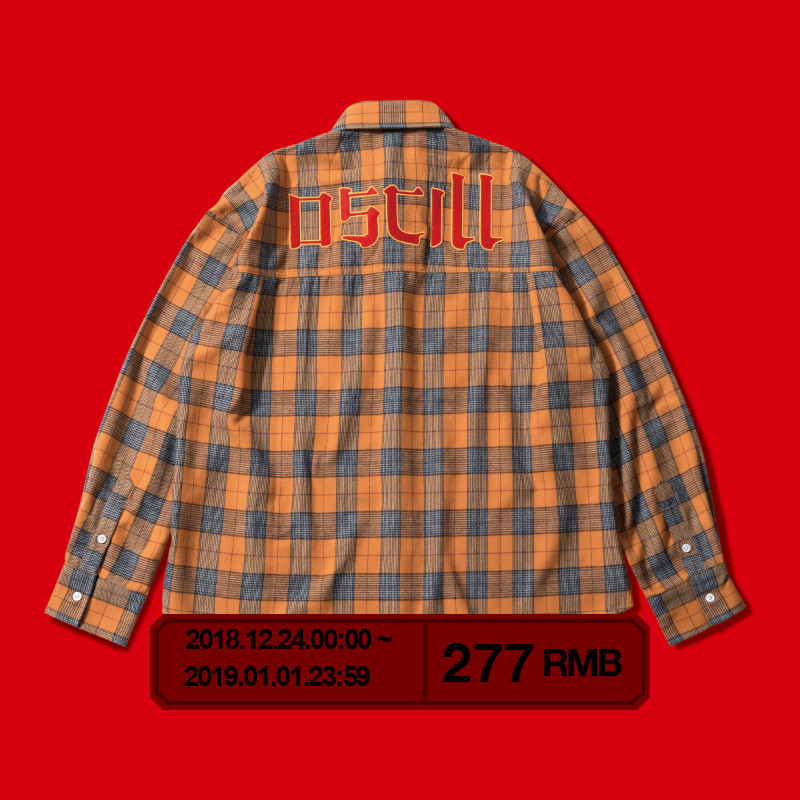 OSCill ÖÐʽ±Ê»logo±êʶÍòÊÙ¾Õ»Æ ¸ñ×Ó³¤Ðä³ÄÒ³ÄÉÀÍâÌ× shirt