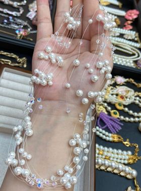 陈妍希同款iKiCo银河满天星多层女珍珠项链choker时尚新款锁骨链