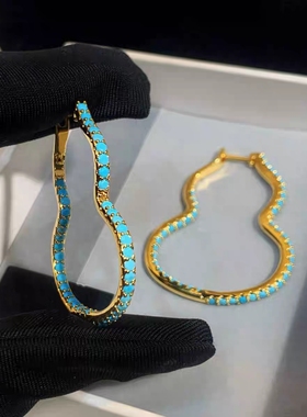 新中式中古风复古镂空葫芦耳环女式百搭气质精致微镶锆石耳圈耳扣