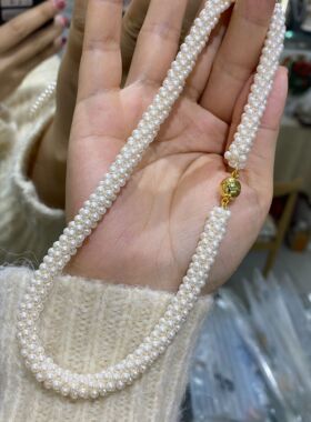 法式轻奢小红书施家珍珠编织项链毛毛虫蛇链毛衣链高级感气质颈链