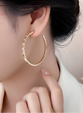 新款轻奢欧美气质夸张蜂巢大耳圈18K玫瑰金小众设计时尚百搭耳环