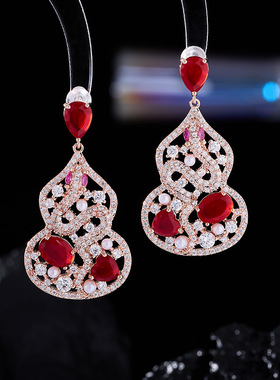 新中式国风镂空灵蛇葫芦耳环女s925银针复古气质长款时尚轻奢耳坠