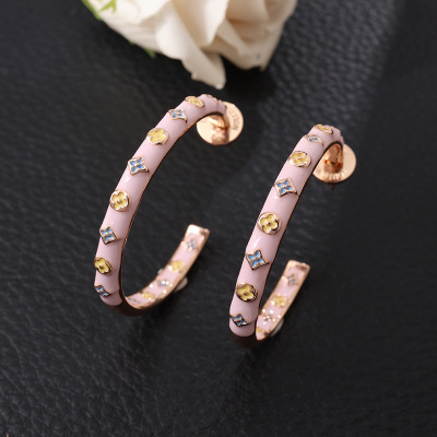 法式轻奢酒红精致珐琅C形耳环夸张气质不规则花瓣梅花小众大耳圈