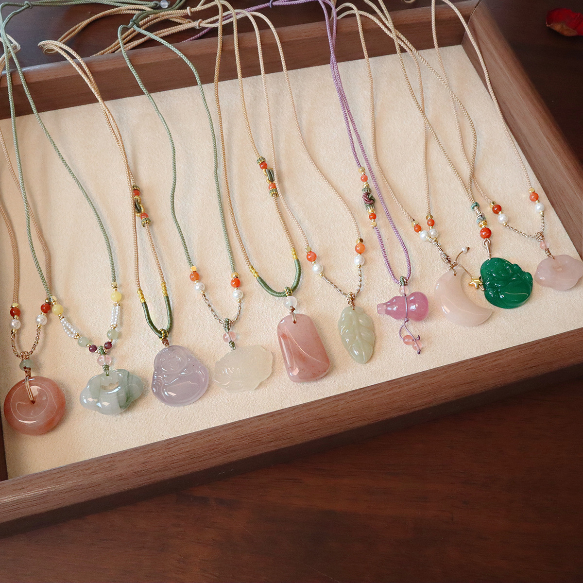 时尚新中式天然石项链抽拉可调节锁骨链ins网红博主长款女毛衣链