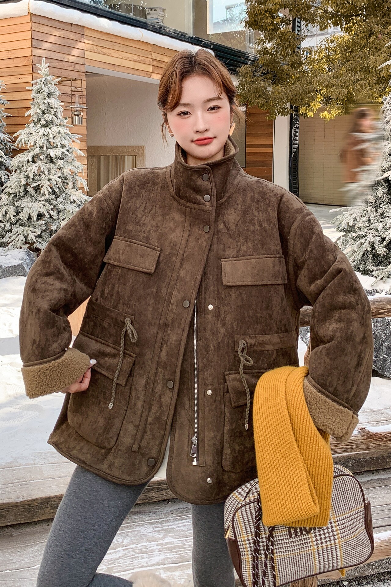 现货2025冬季新款25107-P215-K328咸菜绿毛毛内里皮毛一体,女装棉衣/棉服,浙宝128（原290）