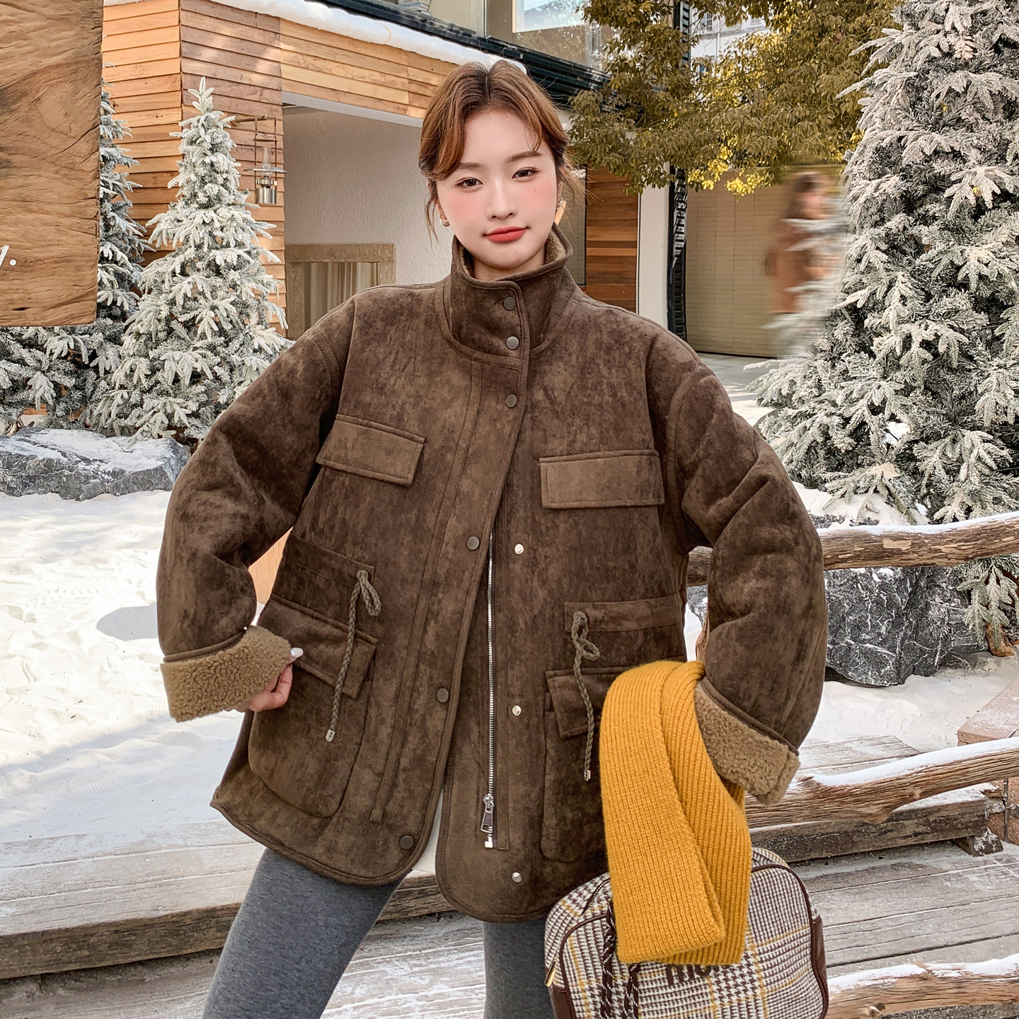 现货2025冬季新款128-25107-P215-K328咸菜绿毛毛内里皮毛一体，女装棉衣/棉服，浙宝128（原290）