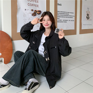 美式黑色短款夹克外套女春秋2025新款超火好看高级感小众休闲上衣图片