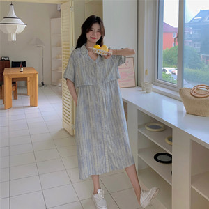 假两件条纹连衣裙女2025年夏季新款韩系小众不撞款气质休闲衬衫裙图片