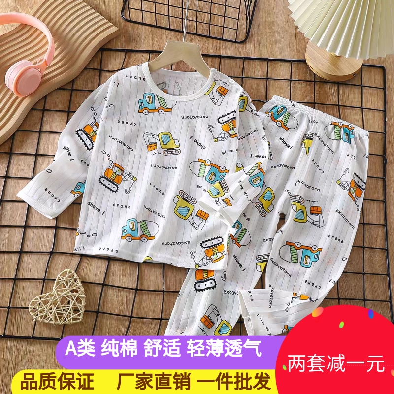 儿童夏季纯棉卡通长袖家居服薄款