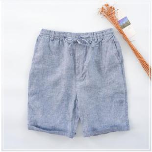 夏季 日系复古休闲舒适亚麻短裤 轻薄透气时尚 纯色 男式 沙滩裤 五分裤
