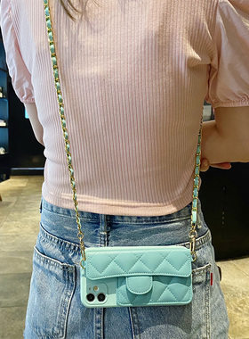 适用于华为荣耀x30i手机壳x20se插卡8XM超纤真皮9A小香风9XPRO斜挎挂绳x10创意X10PROMAX硅胶TEL-TN00链条包