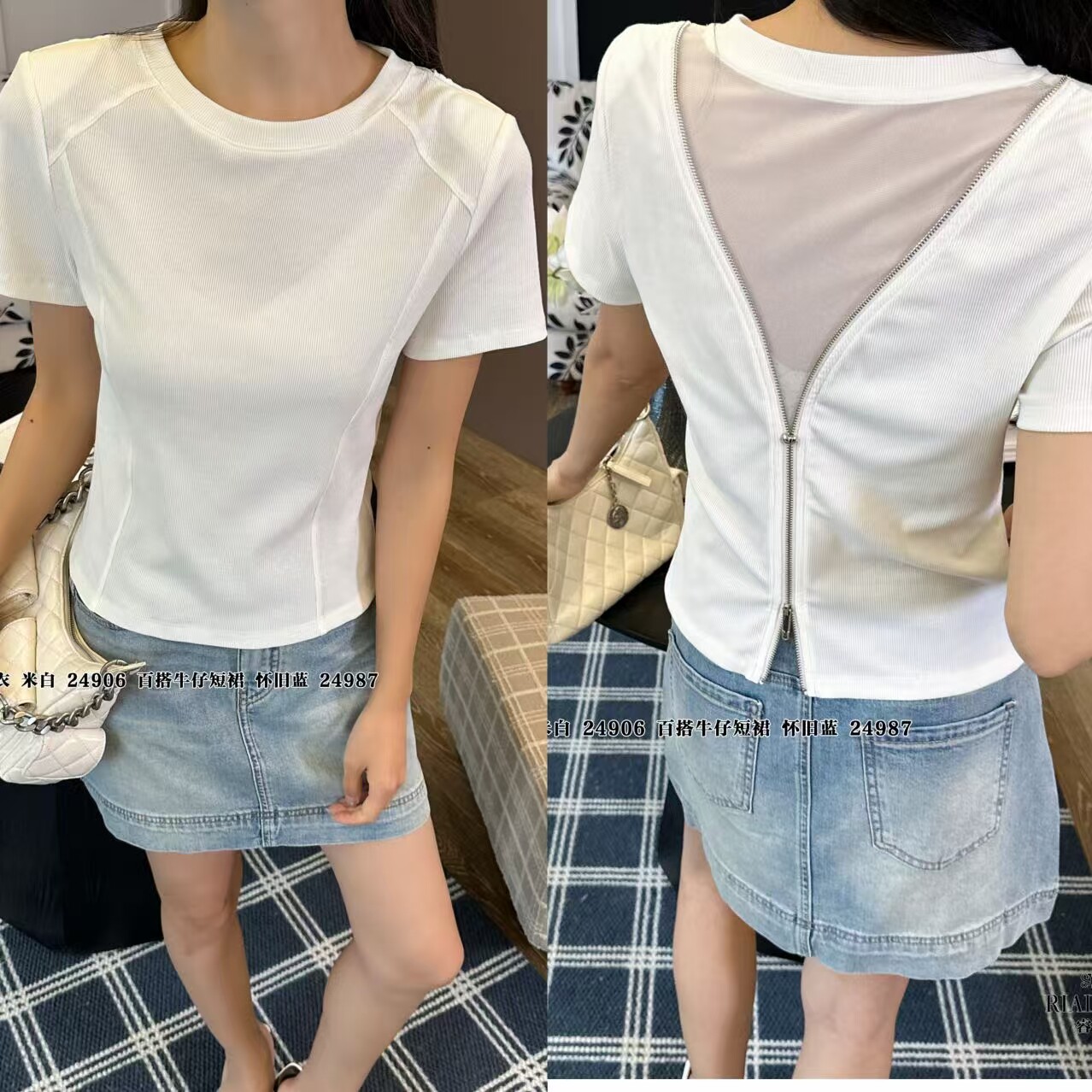 R正品特价百搭显瘦设计师款后背拉链短袖T恤/背心  特价不退不换