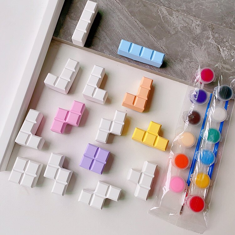 石膏白胚涂色创意手工礼物俄罗斯方块玩具积木儿童益智diy彩绘