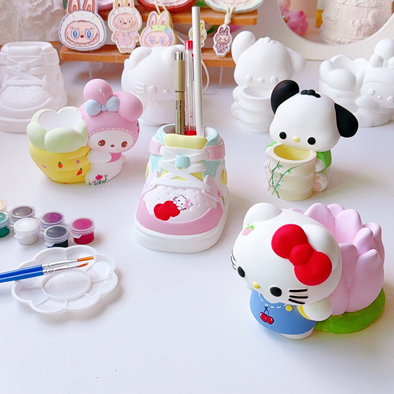 石膏涂色笔筒手工diy玩具