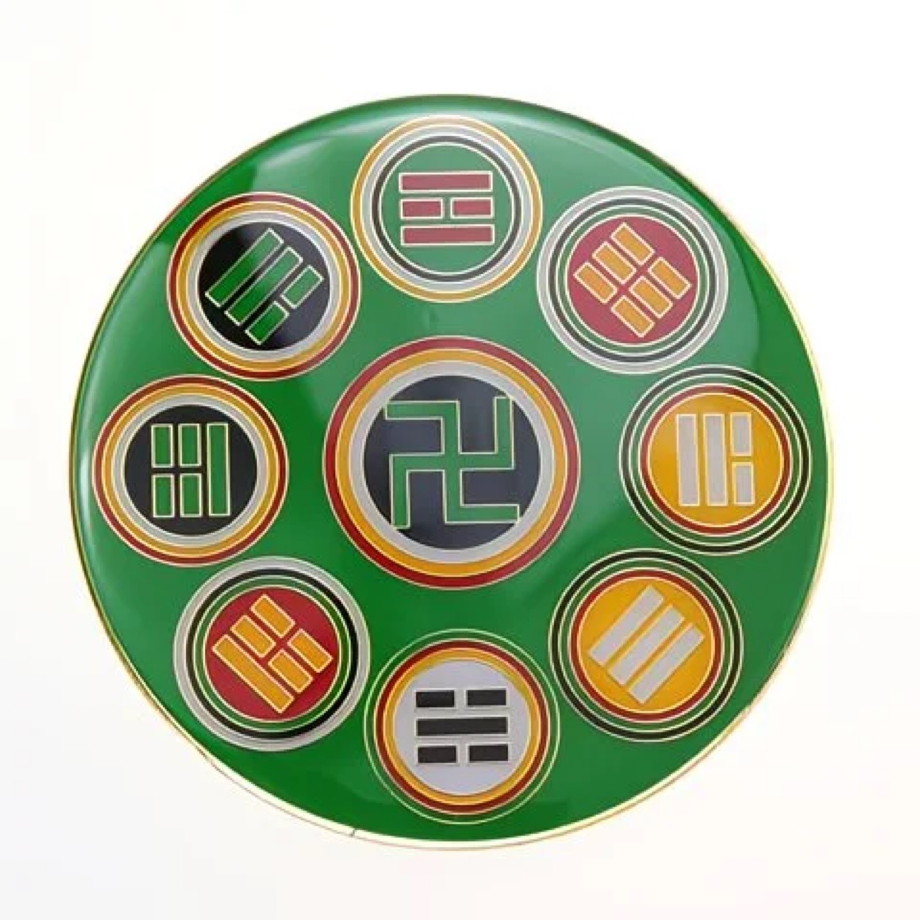 太极黄铜版9厘米五龙招财盘居家办公万字福小摆件黄红绿黑白五种