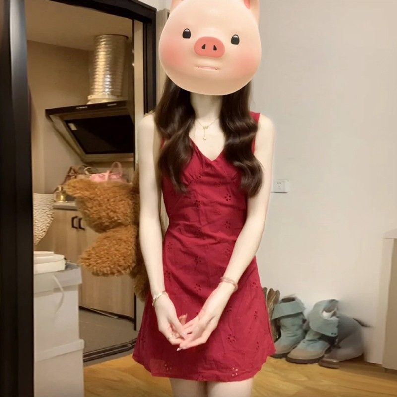 品牌折扣女装专柜撤柜尾货清仓v领无袖背心连衣裙子海边度假短裙