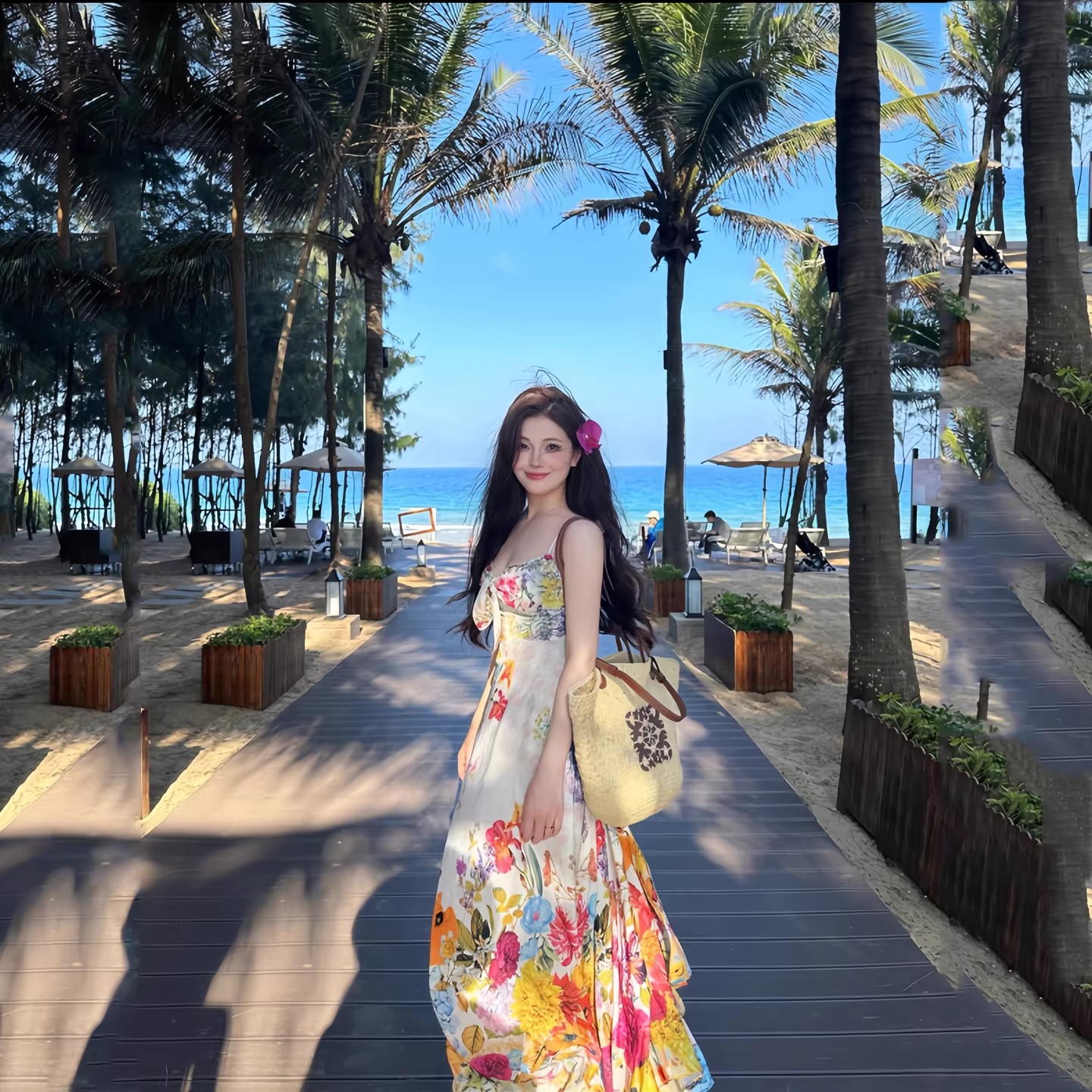 品牌折扣女装专柜撤柜海南三亚V领碎花吊带连衣裙度假风海边长裙