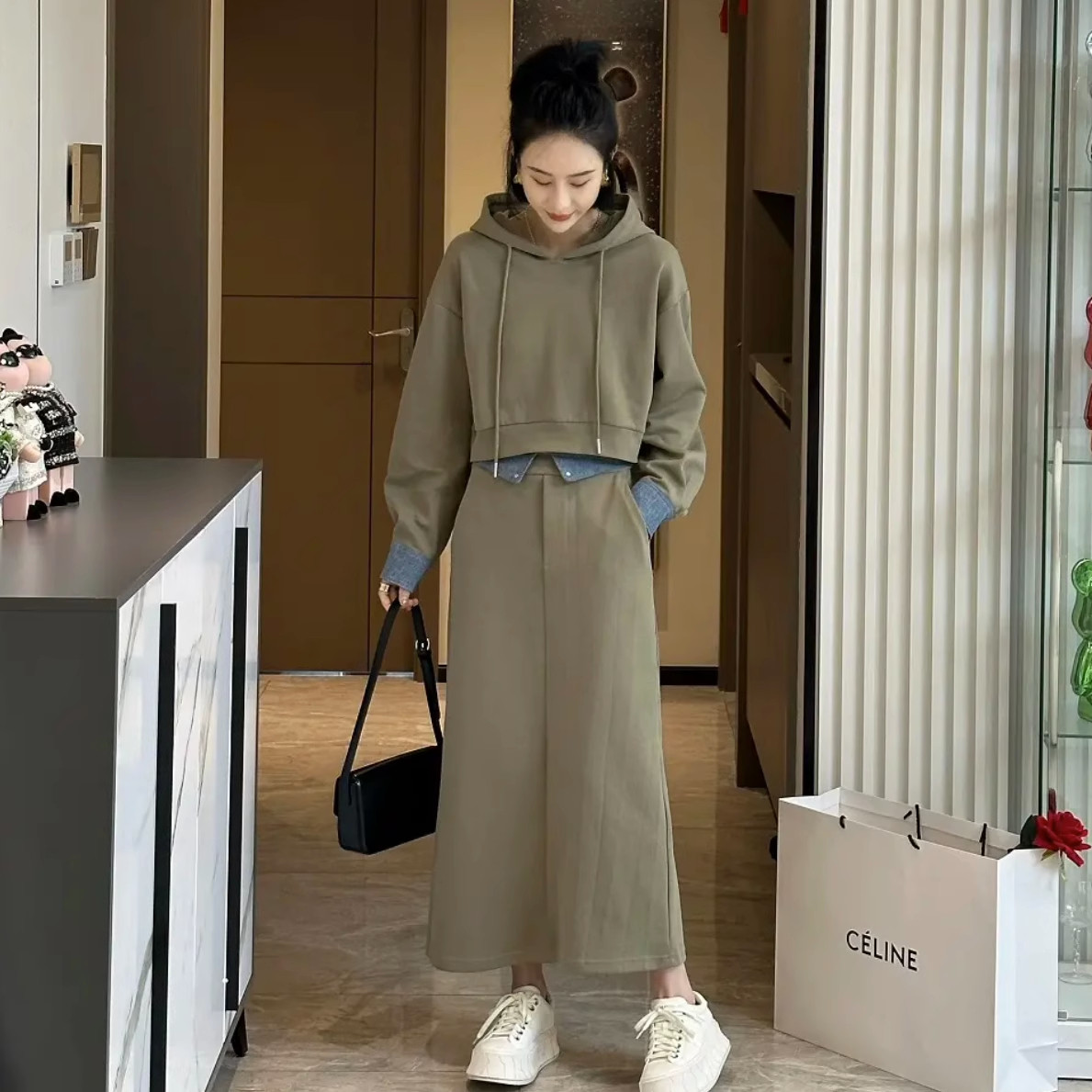 大码女装秋季卫衣套装洋气减龄胖mm200斤显瘦半身裙时尚两件套
