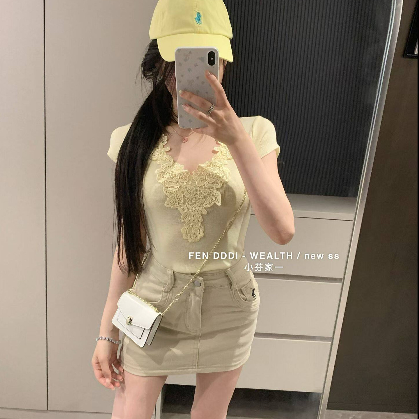 折扣店商场撤柜女装尾货清仓特价外贸尾单蕾丝拼接V领短袖T恤上衣