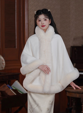 旗袍绝美披肩开衫加厚中式秋冬保暖气质毛绒外套2025新款外搭高端