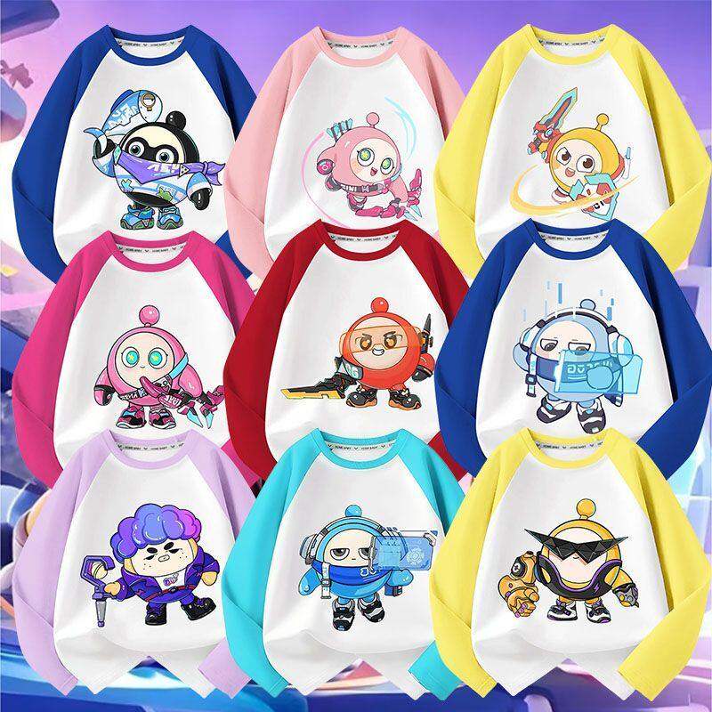 蛋仔派对艾比卡通印花秋季新款儿童擦肩长袖纯棉男女童休闲上衣