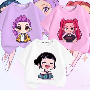 新款 夏季 儿童衣服圆领上衣 T恤女童装 kpop猎魔女团鲁米Rumi短袖